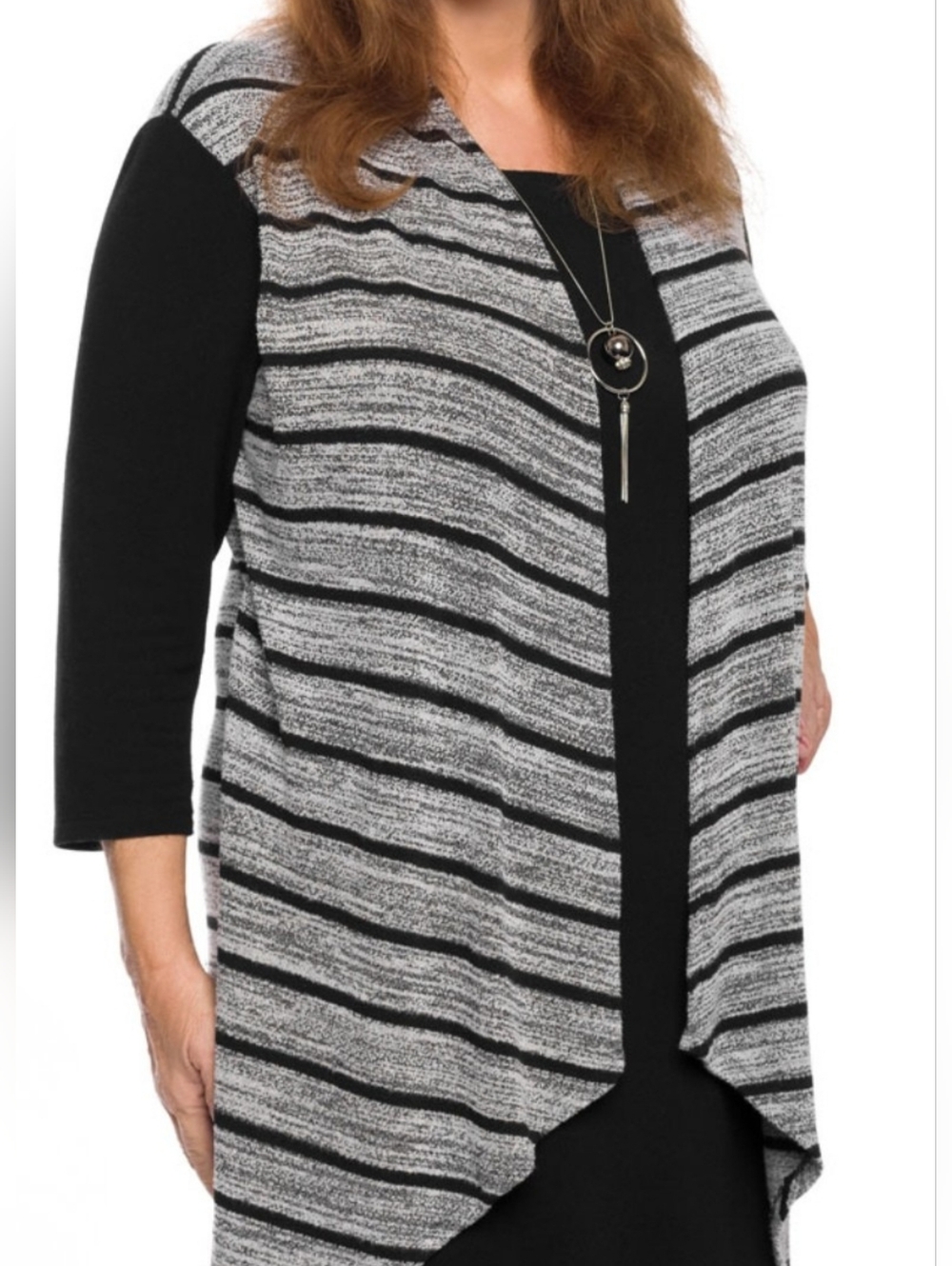 NWT Haani PXL Dress Black Gray W/Striped Open-Front Vest Cardigan 2599-AN